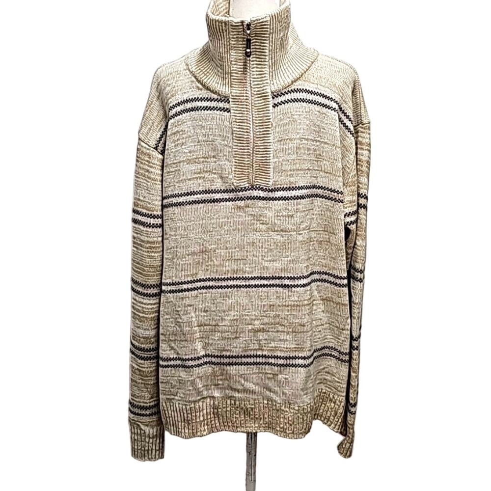 PRONTI Collection By Phita Mens 1/4 Zip Turtle Neck Tan & Black Sweater Size 3X